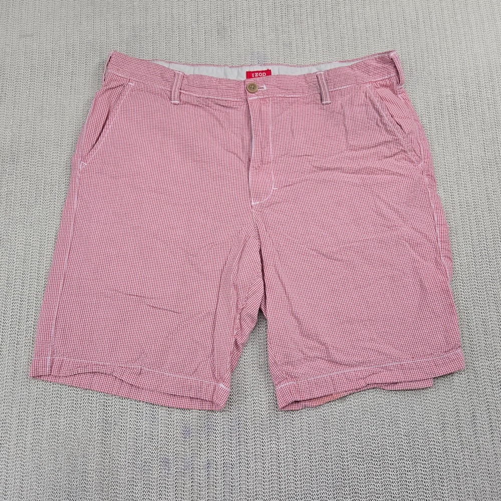 Izod Seersucker Shorts 36 x 8" Pink White Check Chino Golf Beach Outddor